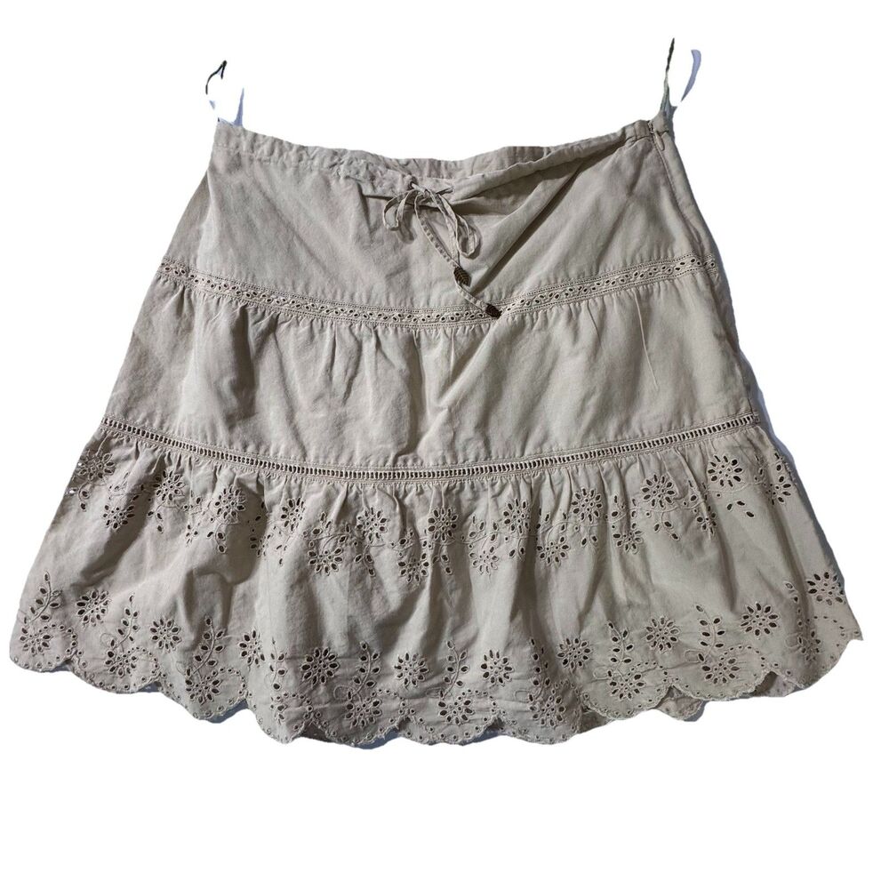 VTG American Eagle Women’s Short Skirt Khaki Cotton Eyelet Size 8 Cottage Girly